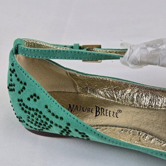 Nature Breeze Size 8 Green T-Strap Ballet Flats Crystal Embellishments NWOT - Picture 11 of 13